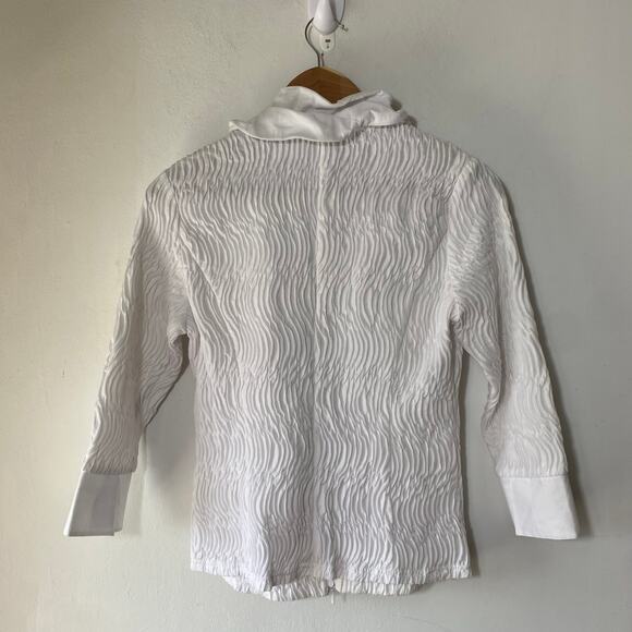 Samuel Dong S Cotton Textured‎ Wired Ruffle Blouse Jacket Office Siren Coquette - Picture 7 of 9